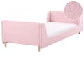 Miniatyrbillede 1 af 11: Enkeltseng Lyserød Velour 90 x 200 Enkeltmandsseng til Pigeværelse Lav Gulvseng Sengeramme med Hovedgærde Børneseng til Pige
