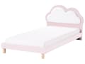 Miniatyrbillede 1 af 11: Enkeltseng Lyserød Velour 90 x 200 Enkeltmandsseng med Sky til Pigeværelse Lav Gulvseng Sengeramme med Hovedgærde Børneseng