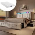 Miniatyrbild 1 av 6: Säng med stoppning 160x200, dubbelsäng med LED-huvudgavel och USB C-laddningsfunktion samt 4 lådor, beige, bomull (med madrass)