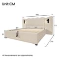 Miniatyrbild 2 av 6: Bäddsoffa med stoppat huvudgärde 160 x 200 med läslampa och USB Type-C-laddning, beige, ribbat sammetsmaterial (madrass ingår ej).
