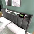 Miniatyrbild 2 av 6: Lits med stoppad sänggavel, USB-laddning, LED-belysning och 4 lådor, 180x200 cm, grå (utan madrass)