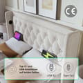 Miniatyrbild 6 av 6: Dubbel säng med stoppad huvudgavel 160*200 cm, beige bomull, med USB Typ-C laddning, LED-funktion på tre sidor (med madrass).