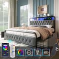 Miniatyrbild 2 av 6: Dubbel upphöjd säng med USB APP LED, metallram 140 x 200 och 4 lådor, sammet (med madrass)