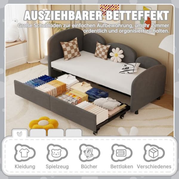 Bäddsoffa, Förvaringslådor, Sammet, Enkelsäng, Dagbäddsram, Vardagsrum, Barnrum, Sovrum, Grå