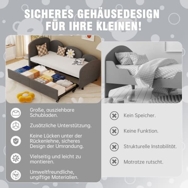 Bäddsoffa, Förvaringslådor, Sammet, Enkelsäng, Dagbäddsram, Vardagsrum, Barnrum, Sovrum, Grå