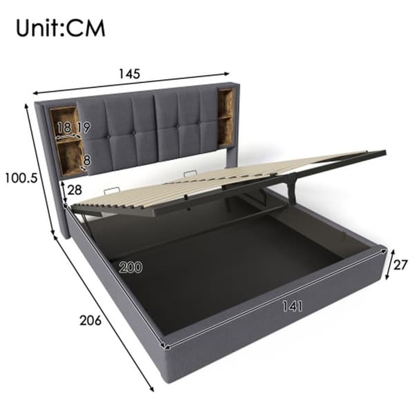 Dubbelsäng med USB C trådlös laddning, lamellbotten med mjuk 140x200 cm madrass (madrass ingår ej).