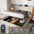 Miniatyrbild 2 av 6: Stoppad säng Laddningsfunktion USB Typ C APP-kontroll LED 160 x 200 sängram, beige linnetyg (med madrass)