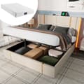 Miniatyrbild 1 av 6: Stoppad säng Laddningsfunktion USB Typ C APP-kontroll LED 160 x 200 sängram, beige linnetyg (med madrass)