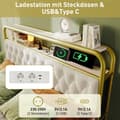 Miniatyrbild 6 av 6: Liträdd med USB APP-Styrd LED metall sängram 160 x 200 sängram och 4 lådor, sammet (utan madrass)