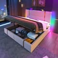 Miniatyrbild 1 av 6: Lit med stoppning USB APP kontroll LED 140×200 Förvaringssängram, beige Material linne (madrass ingår inte)