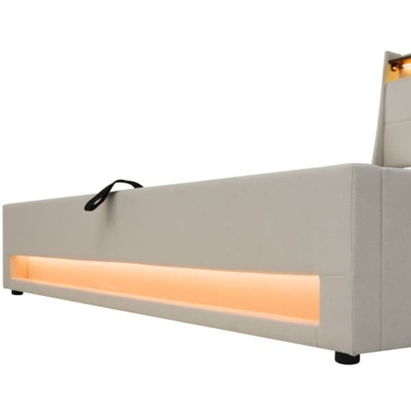 "Lit stoppad med USB 90x200cm, enkel LED-säng med metallram, sängram i lin, juniorsäng (med madrass)"