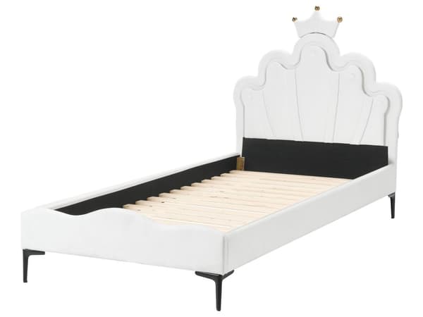 Seng hvid fløjlspolstring 90 x 200 cm med hovedgærde og LED-belysning moderne traditionel stil børneværelse