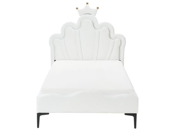 Seng hvid fløjlspolstring 90 x 200 cm med hovedgærde og LED-belysning moderne traditionel stil børneværelse