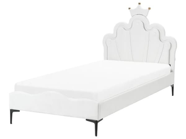 Seng hvid fløjlspolstring 90 x 200 cm med hovedgærde og LED-belysning moderne traditionel stil børneværelse