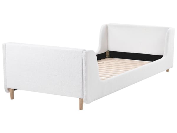 Seng cremehvid spændepolstring 90 x 200 cm med hovedgærde moderne traditionel stil børneværelse