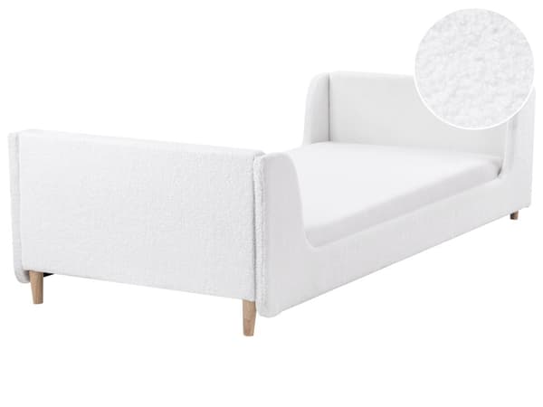 Seng cremehvid spændepolstring 90 x 200 cm med hovedgærde moderne traditionel stil børneværelse