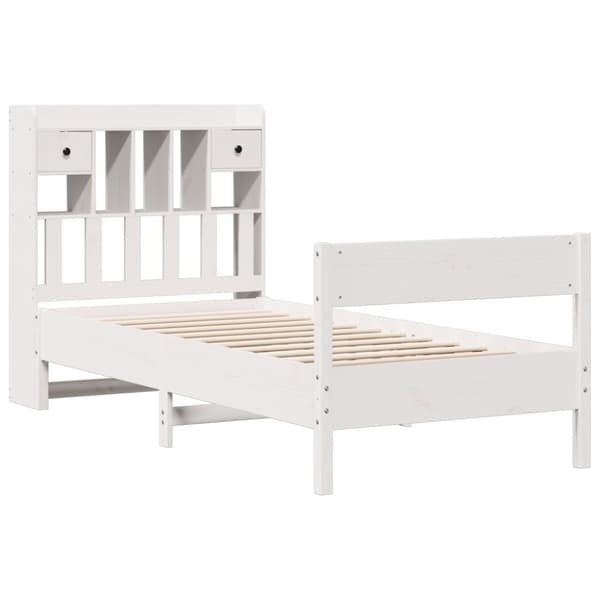 Säng med bokhylla utan madrass vit 75x190cm massiv furu