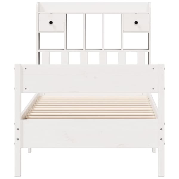 Säng med bokhylla utan madrass vit 75x190cm massiv furu