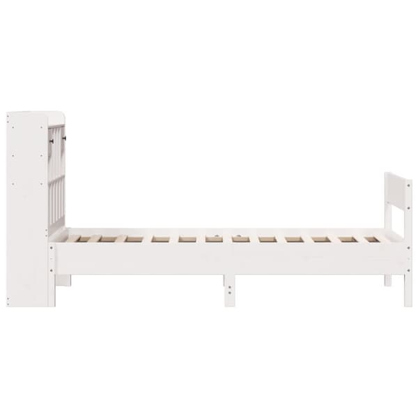 Säng med bokhylla utan madrass vit 75x190cm massiv furu