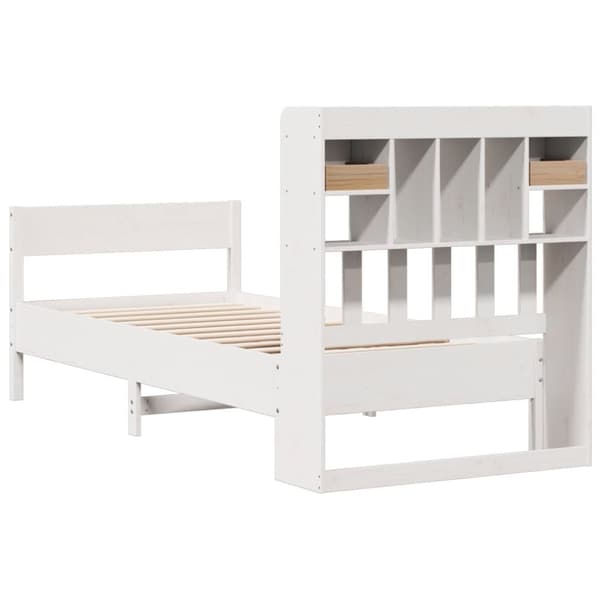 Säng med bokhylla utan madrass vit 75x190cm massiv furu