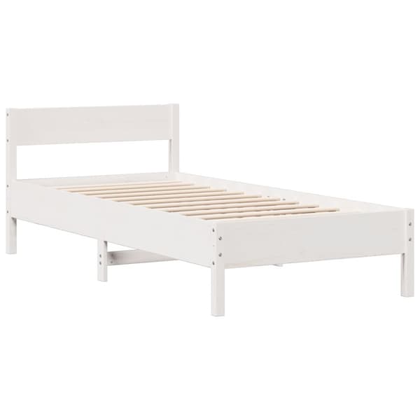 Säng med bokhylla utan madrass vit 75x190cm massiv furu