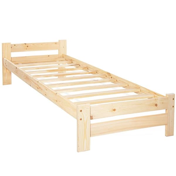 Ljust säng - Springos - 90 x 200 cm - Massivt trä - Inbyggd sänggavel - Ribbotten
