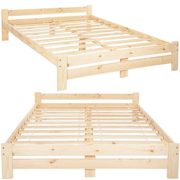 Dubbel säng - Springos - 160 x 200 cm - Barrträ - 2 ribbottnar - Belastning 200 kg