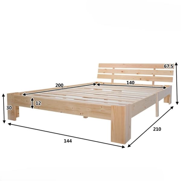 Rootz dobbeltseng med hovedgærde - fyrretræbedamme - naturlig træbed - 144 cm x 210 cm x 67,5 cm