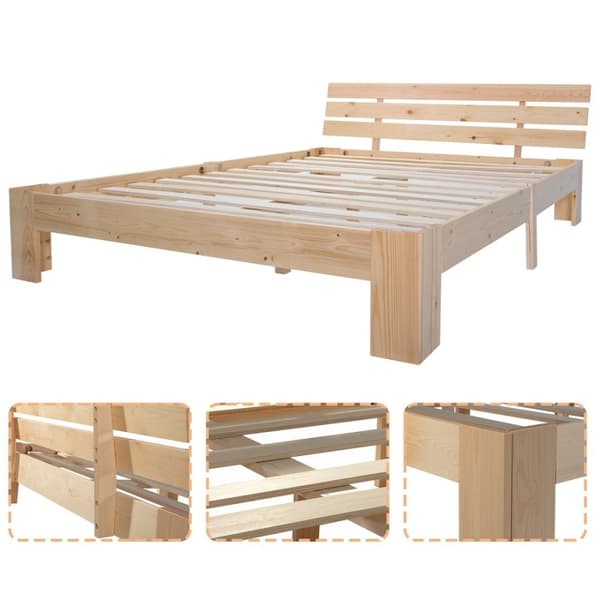 Rootz dobbeltseng med hovedgærde - fyrretræbedamme - naturlig træbed - 144 cm x 210 cm x 67,5 cm