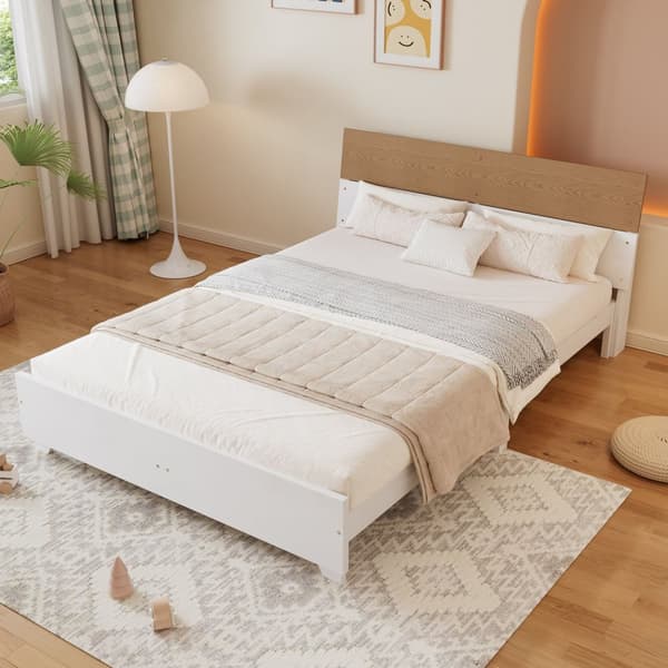 Rootz kaksoisvuode päätyyn - moderni sänky - tukeva runko - optimaalinen stabiilisuus - 216,5 cm x 172 cm x 82 cm - valkoinen + luonnollinen