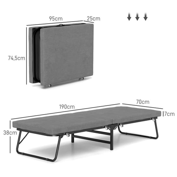 Rootz Folding Bed - Vierasänky - Säädettävä nukkuja - Mukavuuspatja - 190x70cm - 4 pyörää helppoa liikkuvuutta varten