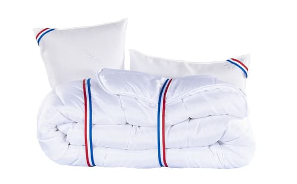 Madrass 140x190 cm, Thermotec, 24 cm, memory foam, fast, sommar/vintersida + 2 kuddar + täcke