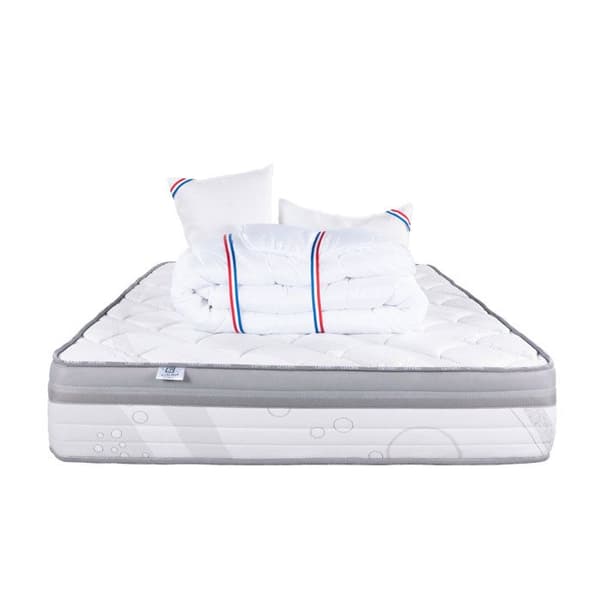 Madrass 140x190 cm, ViscoPlus, 26 cm, memory foam, fast, sommar/vintersida + 2 kuddar + täcke