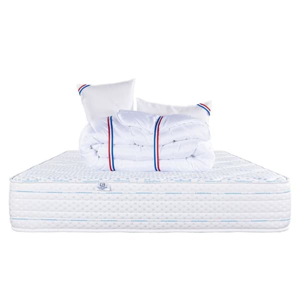 Madrass 180x200 cm, Thermotec, 24 cm, memory foam, fast, sommar/vintersida + 2 kuddar + täcke