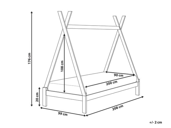 Børneseng tipi lyst fyrretræ 90 x 200 cm enkeltseng til børn lamelbundsseng