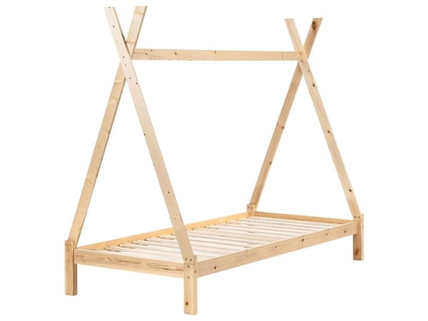 Børneseng tipi lyst fyrretræ 90 x 200 cm enkeltseng til børn lamelbundsseng