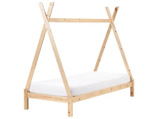 Børneseng tipi lyst fyrretræ 90 x 200 cm enkeltseng til børn lamelbundsseng