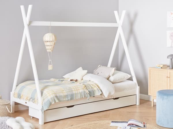 Børneseng tipi hvid fyrretræ 90 x 200 cm enkeltseng til børn lamelbundsseng