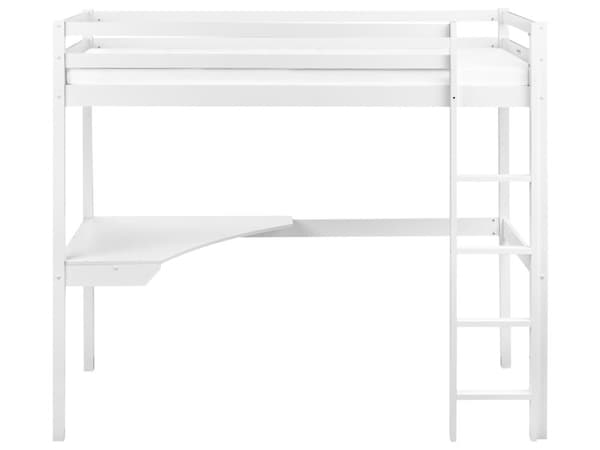 Højseng med Skrivebord Hvid Træ 90 x 200 Etageseng til Børn Sengehest Moderne Køjeseng med Stige Børneværelse