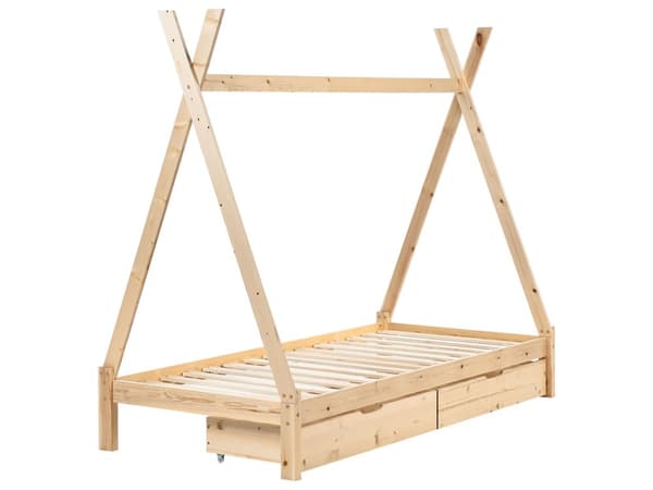 Børneseng tipi lyst fyrretræ 90 x 200 cm enkeltseng til børn lamelbundsseng