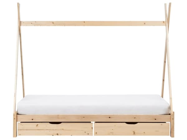 Børneseng tipi lyst fyrretræ 90 x 200 cm enkeltseng til børn lamelbundsseng
