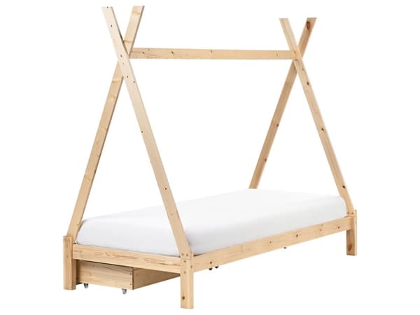 Børneseng tipi lyst fyrretræ 90 x 200 cm enkeltseng til børn lamelbundsseng