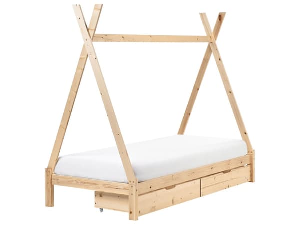 Børneseng tipi lyst fyrretræ 90 x 200 cm enkeltseng til børn lamelbundsseng