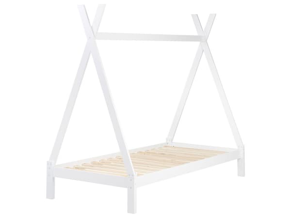 Børneseng tipi hvid fyrretræ 90 x 200 cm enkeltseng til børn lamelbundsseng