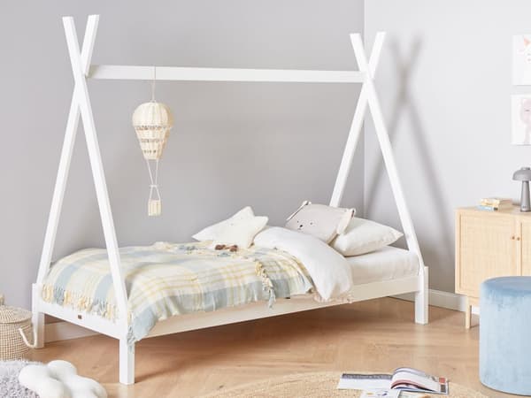 Børneseng tipi hvid fyrretræ 90 x 200 cm enkeltseng til børn lamelbundsseng