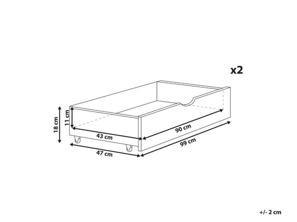 Sengeskuffer Hvid Træ 99 x 47 cm 2 stk Skuffesæt med Hjul til Seng Opbevaring Smart Dybe Rulleskuffer til Underseng Skuffer