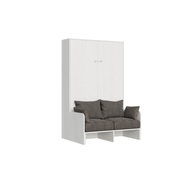 Fällbar vertikal säng 140 - Itamoby - Kentaro - Vit ask - Inbyggd soffa - 2 platser
