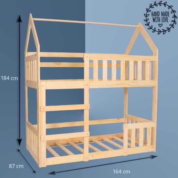 Kögesäng - Springos® - Massivt trähus - 80 x 160 cm - 2 platser - Säkerhetsbarriär