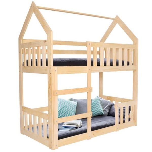 Kögesäng - Springos® - Massivt trähus - 80 x 160 cm - 2 platser - Säkerhetsbarriär