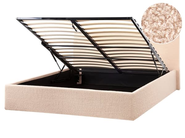 Sengeramme med oppbevaring Beige Bouclé 160 x 200 cm Sengegavl Moderne design Dobbeltseng Soverom